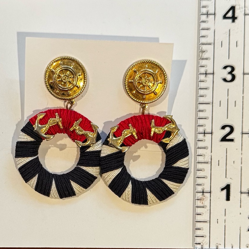 Gold and Red Nautical Earrings